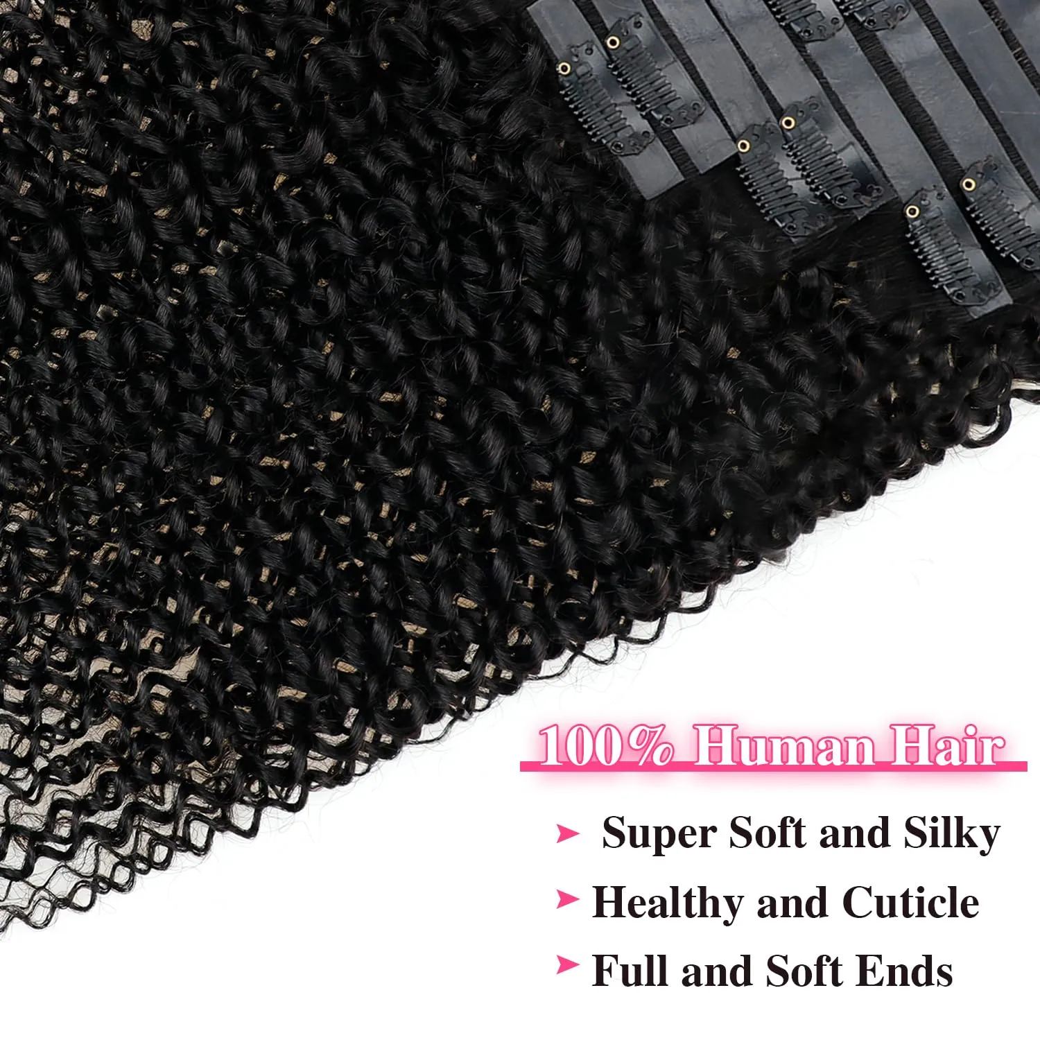 3C 4A Kinky Curly Clip Ins for Women Seamless PU Weft Curly Clip in Extension Human Hair Brazilian Remy Human Hair Natural Black Clip ins 8 Pcs with 18 Clips 120g/Set (12 inch)
