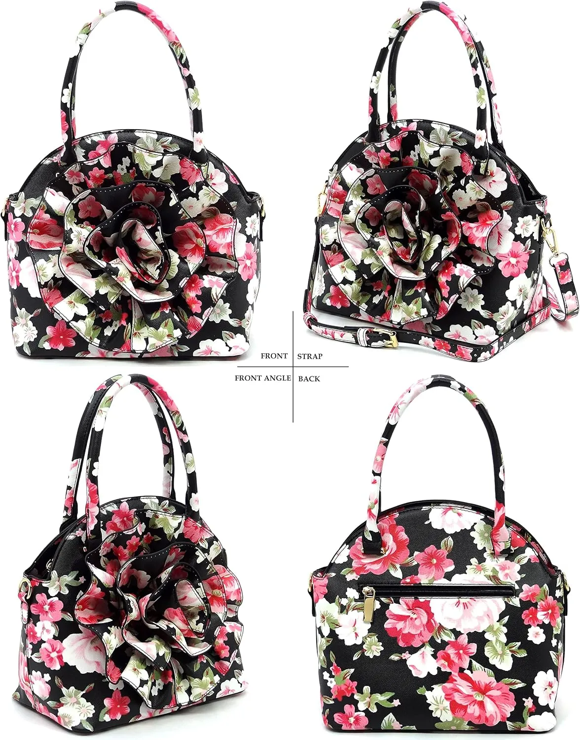 3D Flower Women Handbag and Matching Wallet Set Floral Printed Top Handle Purse 2PCS Set