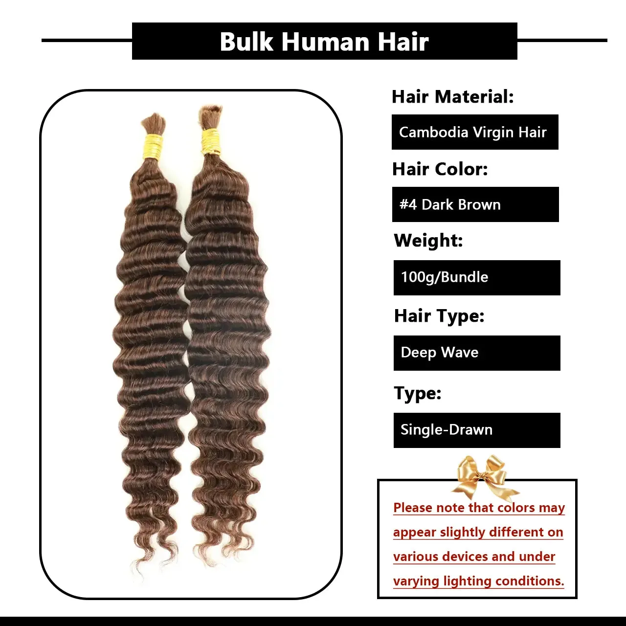 #4 Dark Brown Deep Wave Bulk Human Hair for Braiding