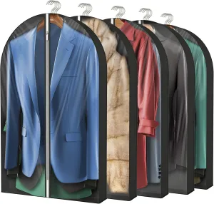 40" Clear Garment Bags with 4" Gussetes,Clothing Storage Bags for Coat, Dress, Jacket,Shirts,Moth Proof Suits Bags for Closet Storage Travel,5 Packs,Black