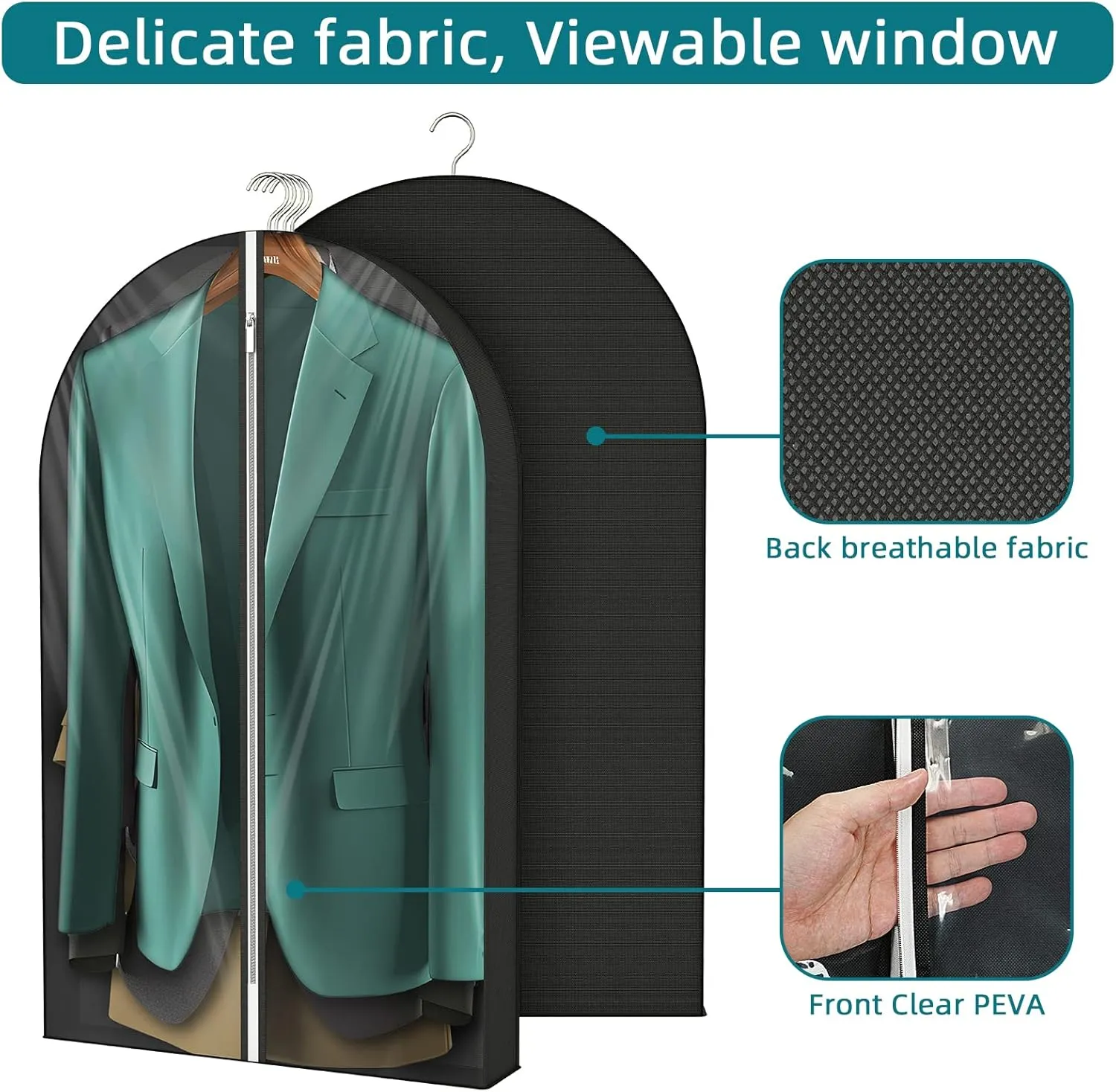 40" Clear Garment Bags with 4" Gussetes,Clothing Storage Bags for Coat, Dress, Jacket,Shirts,Moth Proof Suits Bags for Closet Storage Travel,5 Packs,Black