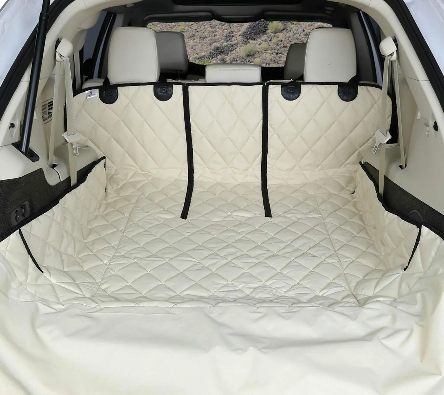 4Knines SUV Cargo Liner, Trunk Protector for Vehicles, Durable Cargo Mat for SUV, Compatible with 60/40 Split Seats & Armrest Pass-Through, Waterproof, Easy to Clean, Non-Slip - Small Size, Tan