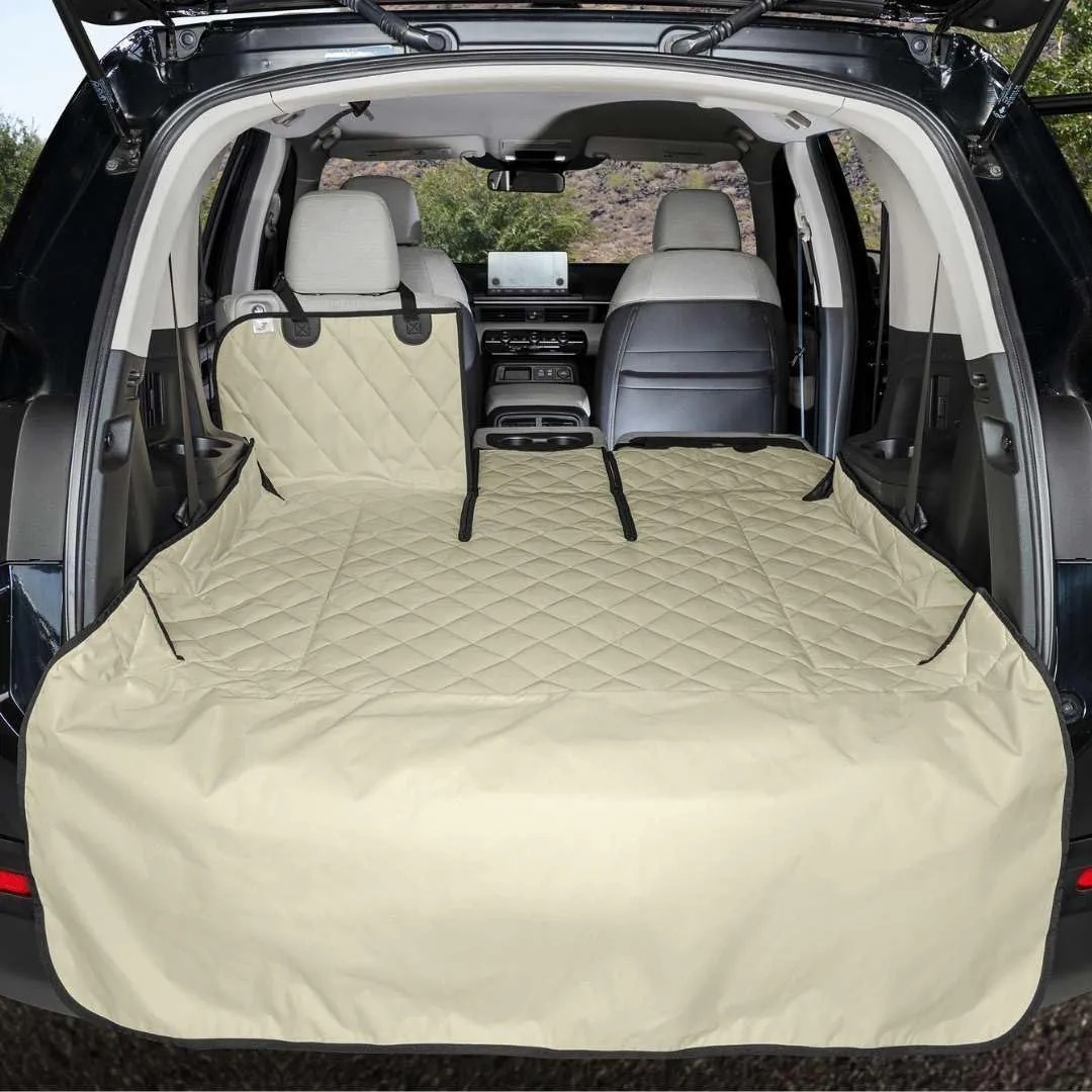 4Knines SUV Cargo Liner, Trunk Protector for Vehicles, Durable Cargo Mat for SUV, Compatible with 60/40 Split Seats & Armrest Pass-Through, Waterproof, Easy to Clean, Non-Slip - Small Size, Tan