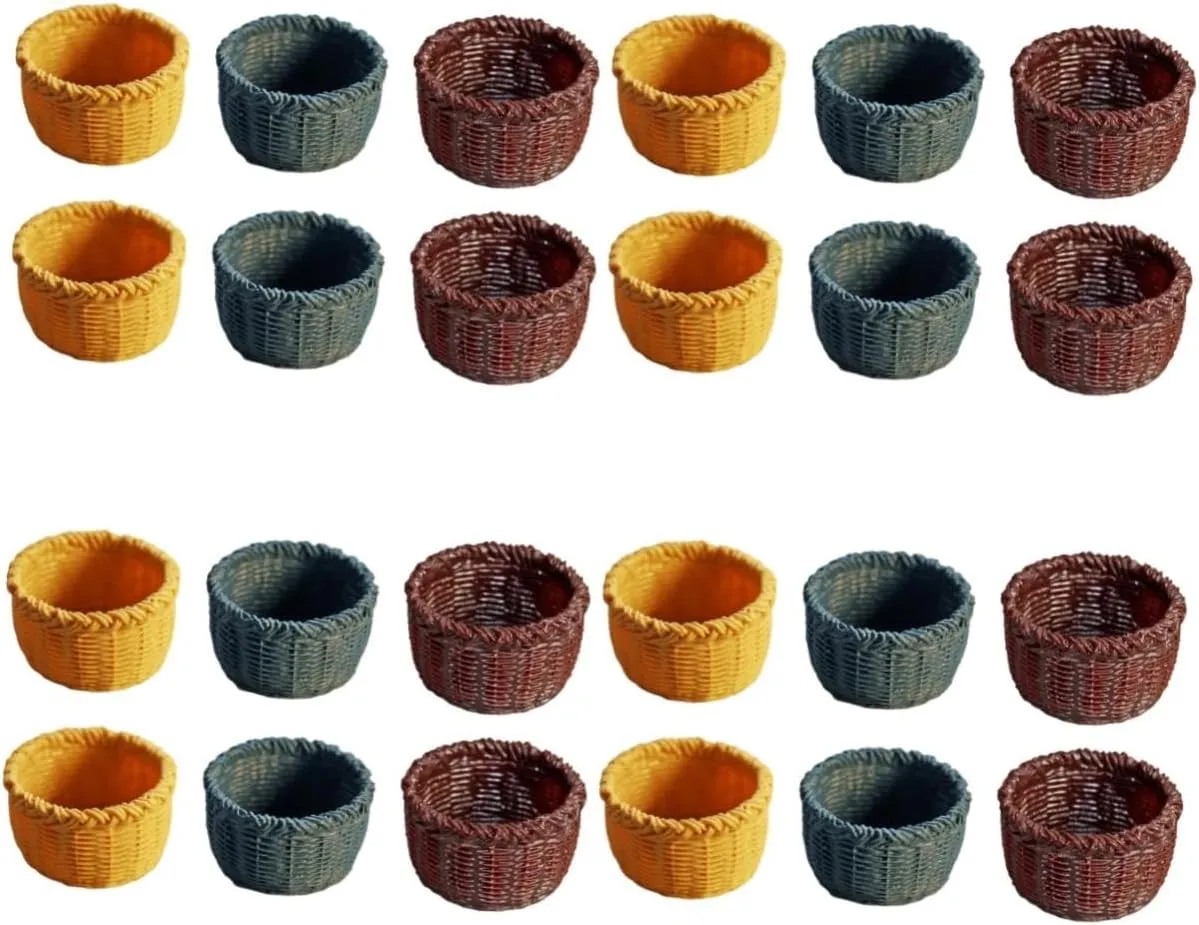 4sets Mini House Baskets Decorative Miniature Baskets for Dollhouse Creative Room Decor Photo Props Home Adornment Natural 6pcs*4