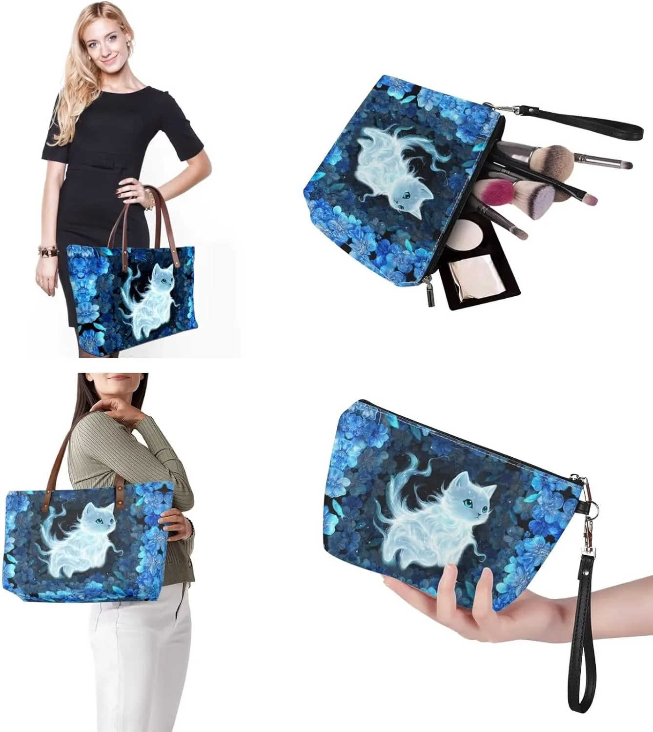 5 PCS Purse and Wallet Set Large Shoulder Bag Top Handle Purse with PU Wallet Cosmetic Purse Car Key Cover