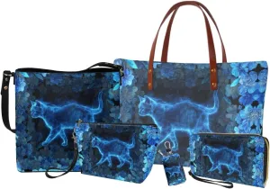 5 PCS Purse and Wallet Set Large Shoulder Bag Top Handle Purse with PU Wallet Cosmetic Purse Car Key Cover