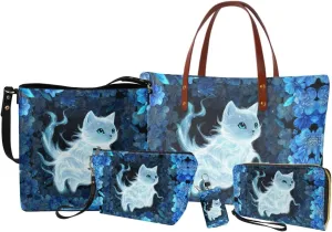 5 PCS Purse and Wallet Set Large Shoulder Bag Top Handle Purse with PU Wallet Cosmetic Purse Car Key Cover
