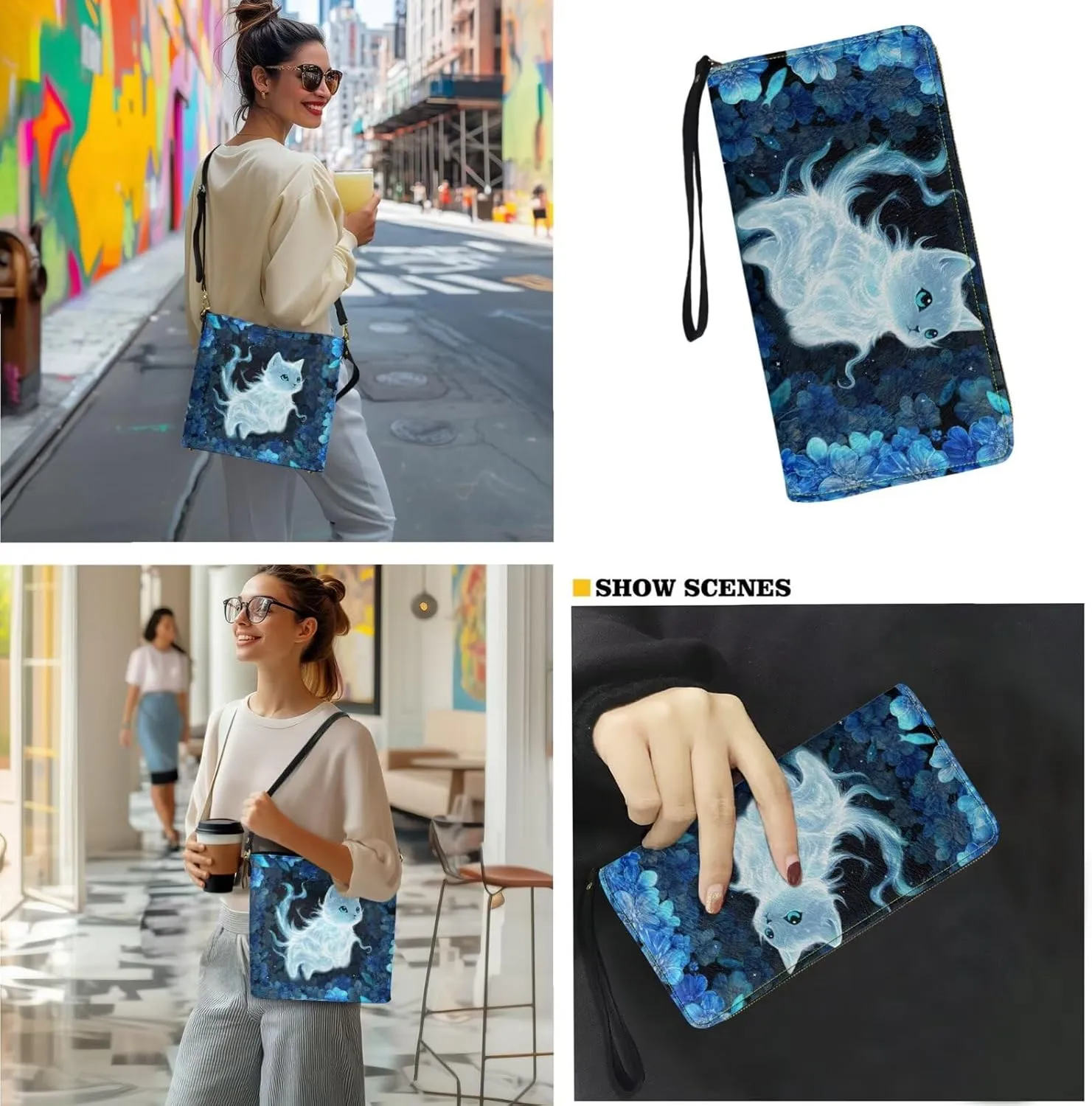 5 PCS Purse and Wallet Set Large Shoulder Bag Top Handle Purse with PU Wallet Cosmetic Purse Car Key Cover