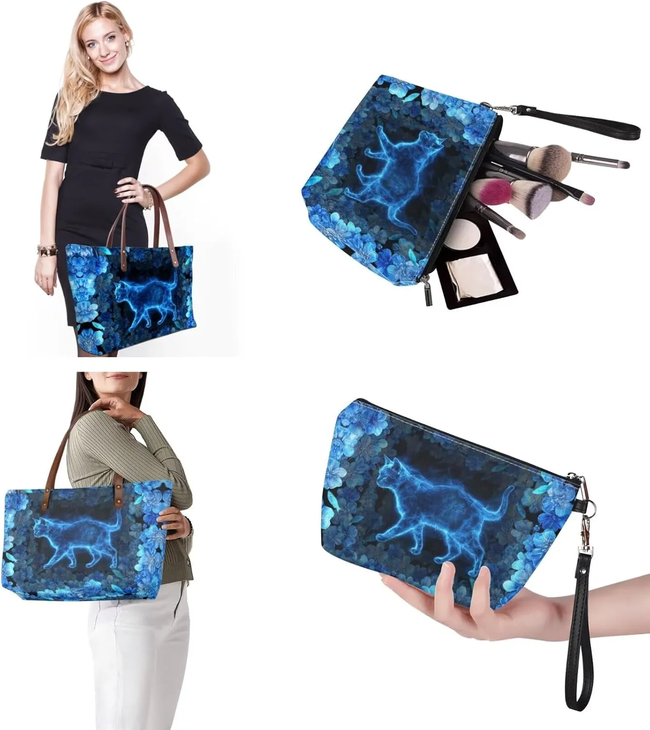 5 PCS Purse and Wallet Set Large Shoulder Bag Top Handle Purse with PU Wallet Cosmetic Purse Car Key Cover