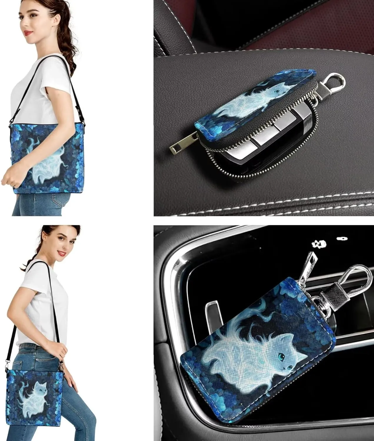 5 PCS Purse and Wallet Set Large Shoulder Bag Top Handle Purse with PU Wallet Cosmetic Purse Car Key Cover