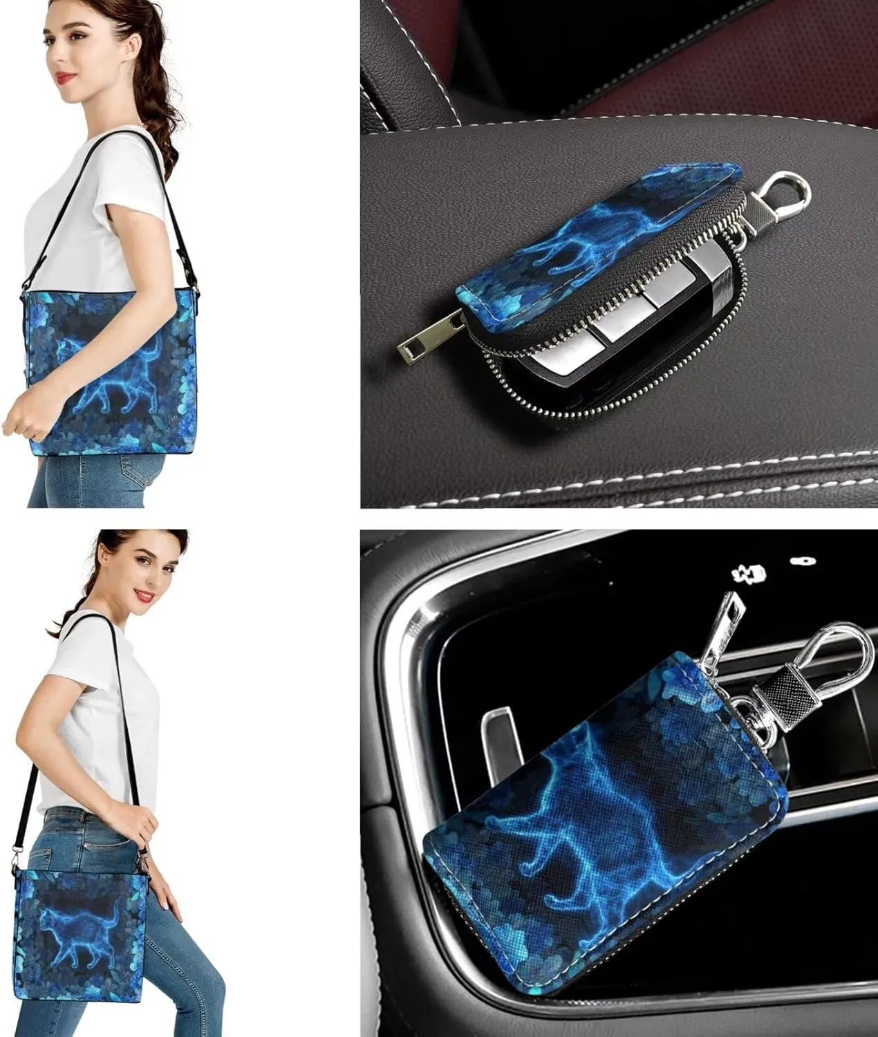 5 PCS Purse and Wallet Set Large Shoulder Bag Top Handle Purse with PU Wallet Cosmetic Purse Car Key Cover