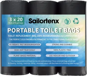 60 Count 8 Gallon Biodegradable Compostable Portable Toilet Bags, 100% Plant-Based, No Leaks, Disposable, Perfect for Camping, Hiking, Boating, Hunting