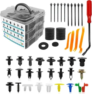 835pcs Auto Fasteners Kit,24 Sizes Most Popular Sizes Auto Push Pin Rivets Set,Door Trim Panel Fender Clips,Nylon Bumper Fender Clips,GM Ford,Toyota,Honda,Acura,Chevy Plastic Fasteners Kit