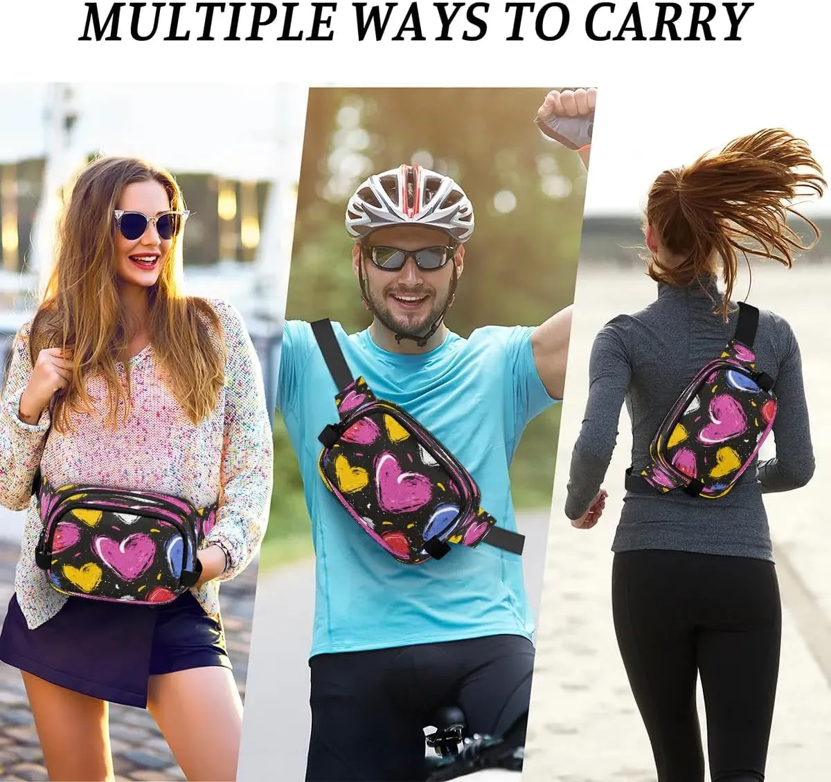 Abstraction Cute Heart Prints Fanny Packs for Women Men Waterproof Waist Bag with Adjustable Strap Belt Bag for Travel Running Hiking