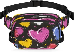 Abstraction Cute Heart Prints Fanny Packs for Women Men Waterproof Waist Bag with Adjustable Strap Belt Bag for Travel Running Hiking