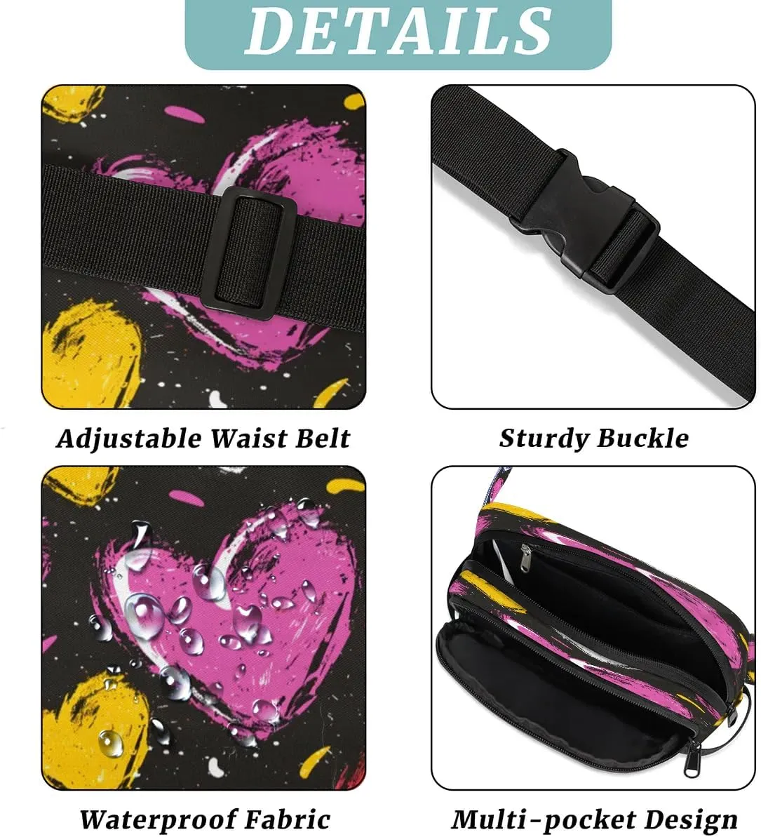 Abstraction Cute Heart Prints Fanny Packs for Women Men Waterproof Waist Bag with Adjustable Strap Belt Bag for Travel Running Hiking