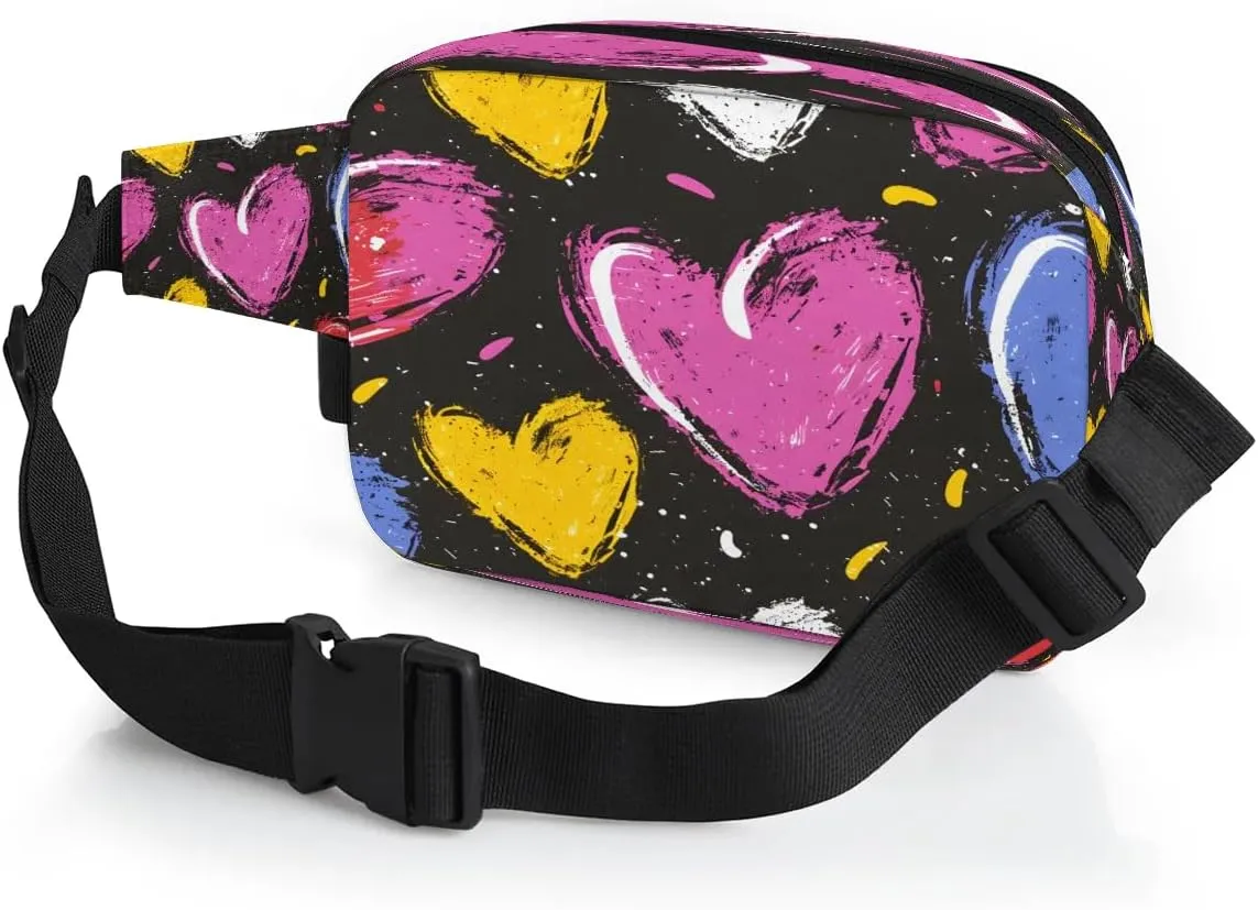 Abstraction Cute Heart Prints Fanny Packs for Women Men Waterproof Waist Bag with Adjustable Strap Belt Bag for Travel Running Hiking