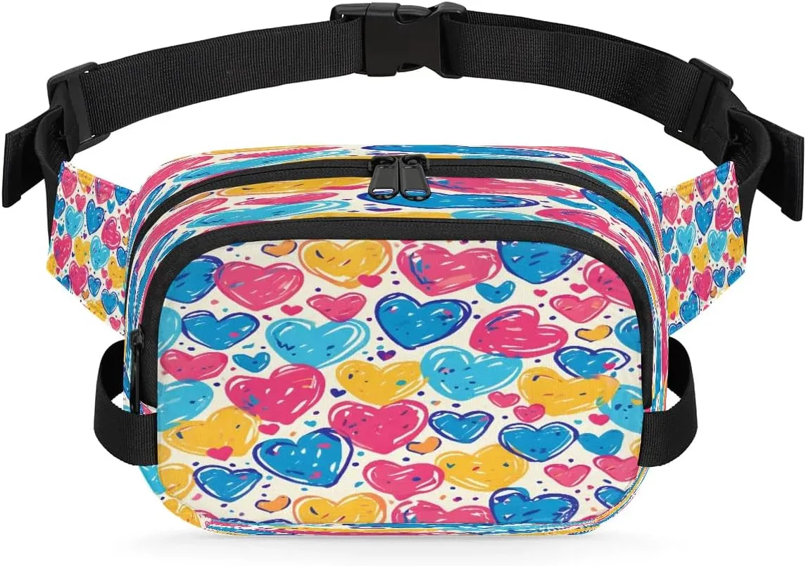 Abstraction Cute Love Print Fanny Packs for Women Men Waterproof Waist Bag with Adjustable Strap Belt Bag for Travel Running Hiking