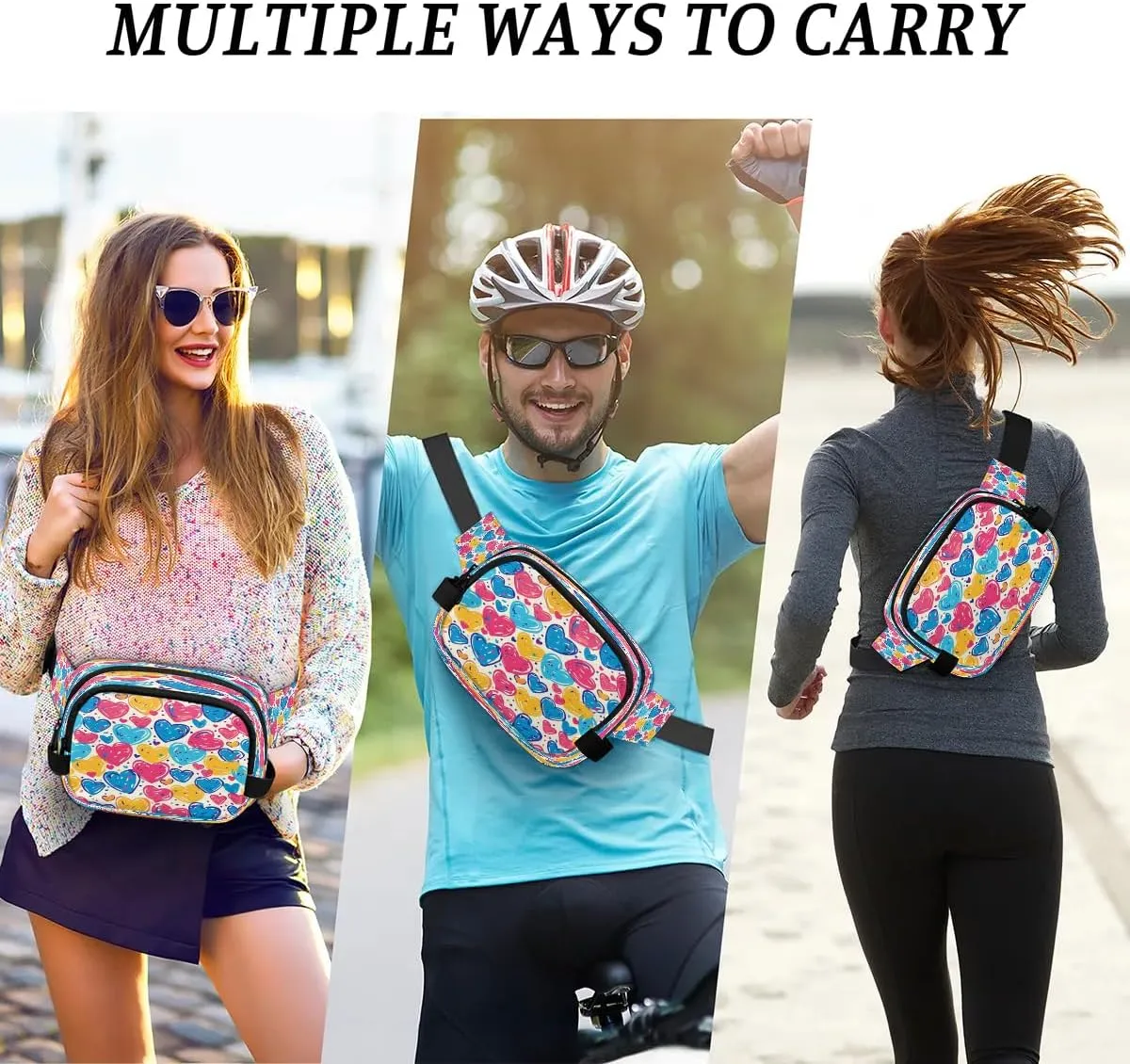 Abstraction Cute Love Print Fanny Packs for Women Men Waterproof Waist Bag with Adjustable Strap Belt Bag for Travel Running Hiking