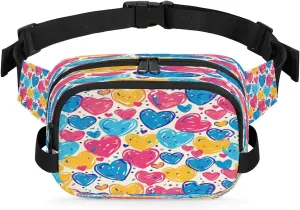 Abstraction Cute Love Print Fanny Packs for Women Men Waterproof Waist Bag with Adjustable Strap Belt Bag for Travel Running Hiking