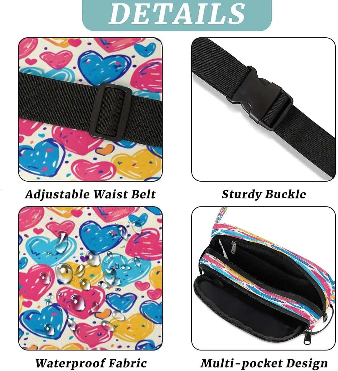 Abstraction Cute Love Print Fanny Packs for Women Men Waterproof Waist Bag with Adjustable Strap Belt Bag for Travel Running Hiking