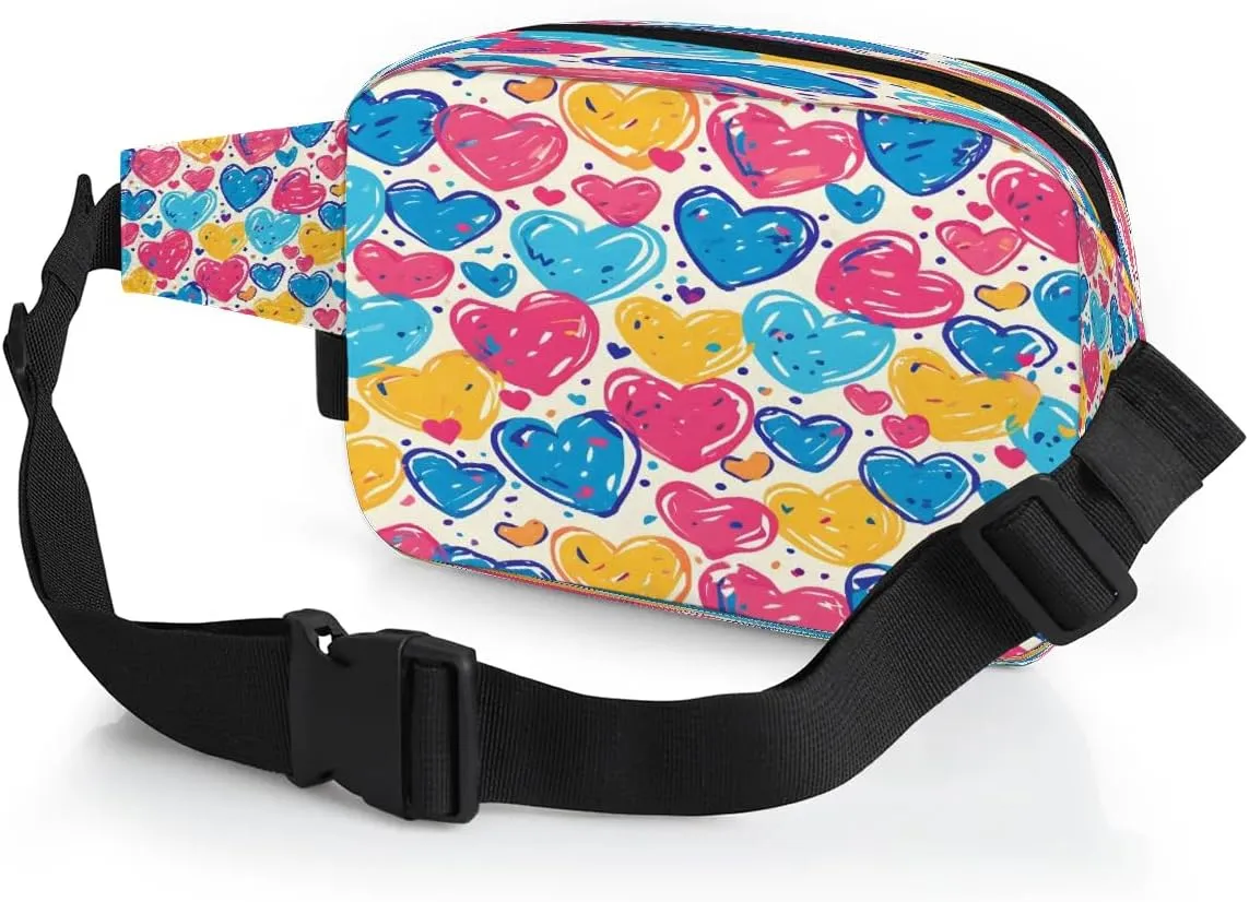 Abstraction Cute Love Print Fanny Packs for Women Men Waterproof Waist Bag with Adjustable Strap Belt Bag for Travel Running Hiking