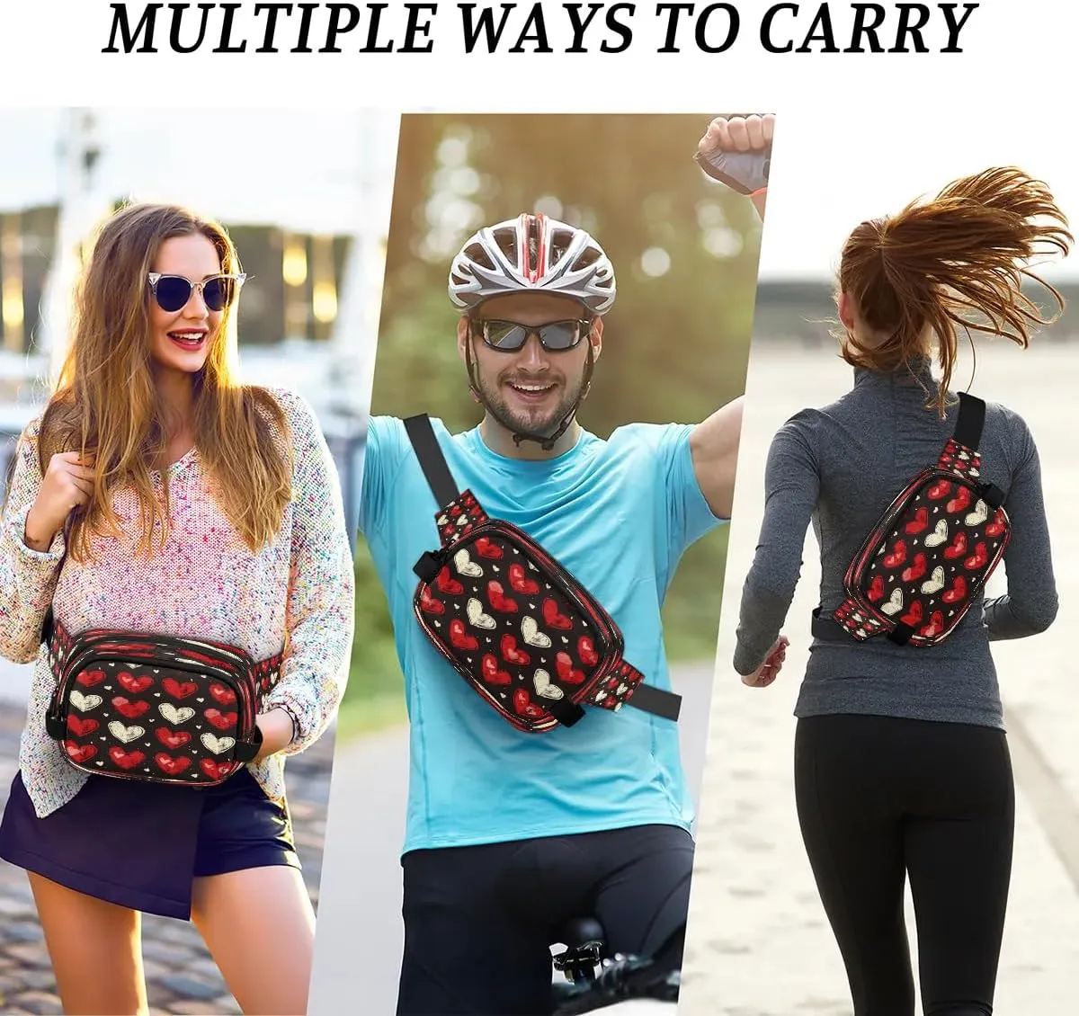 Abstraction Heart Retro Print Fanny Packs for Women Men Waterproof Waist Bag with Adjustable Strap Belt Bag for Travel Running Hiking