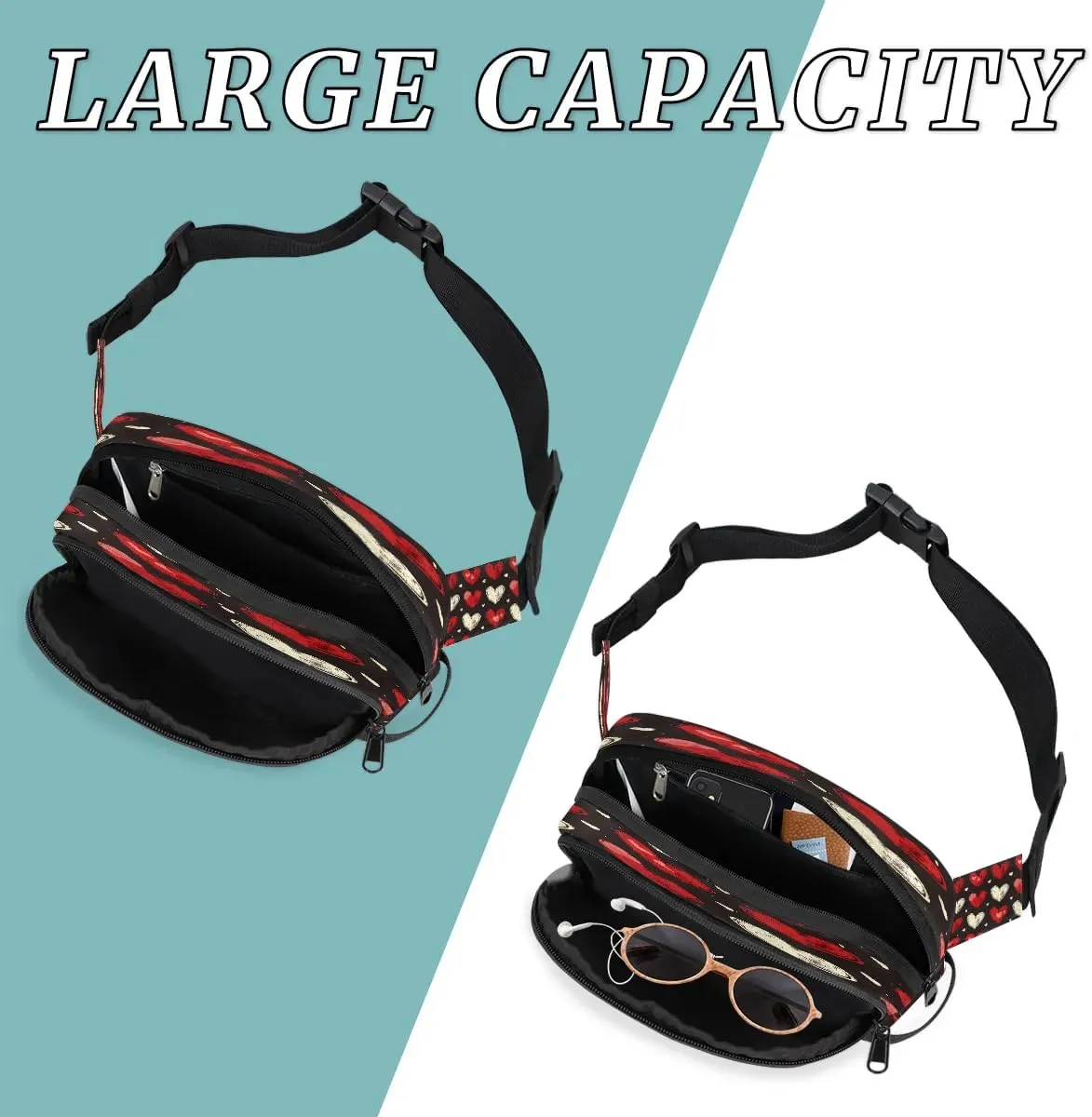 Abstraction Heart Retro Print Fanny Packs for Women Men Waterproof Waist Bag with Adjustable Strap Belt Bag for Travel Running Hiking