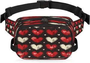 Abstraction Heart Retro Print Fanny Packs for Women Men Waterproof Waist Bag with Adjustable Strap Belt Bag for Travel Running Hiking
