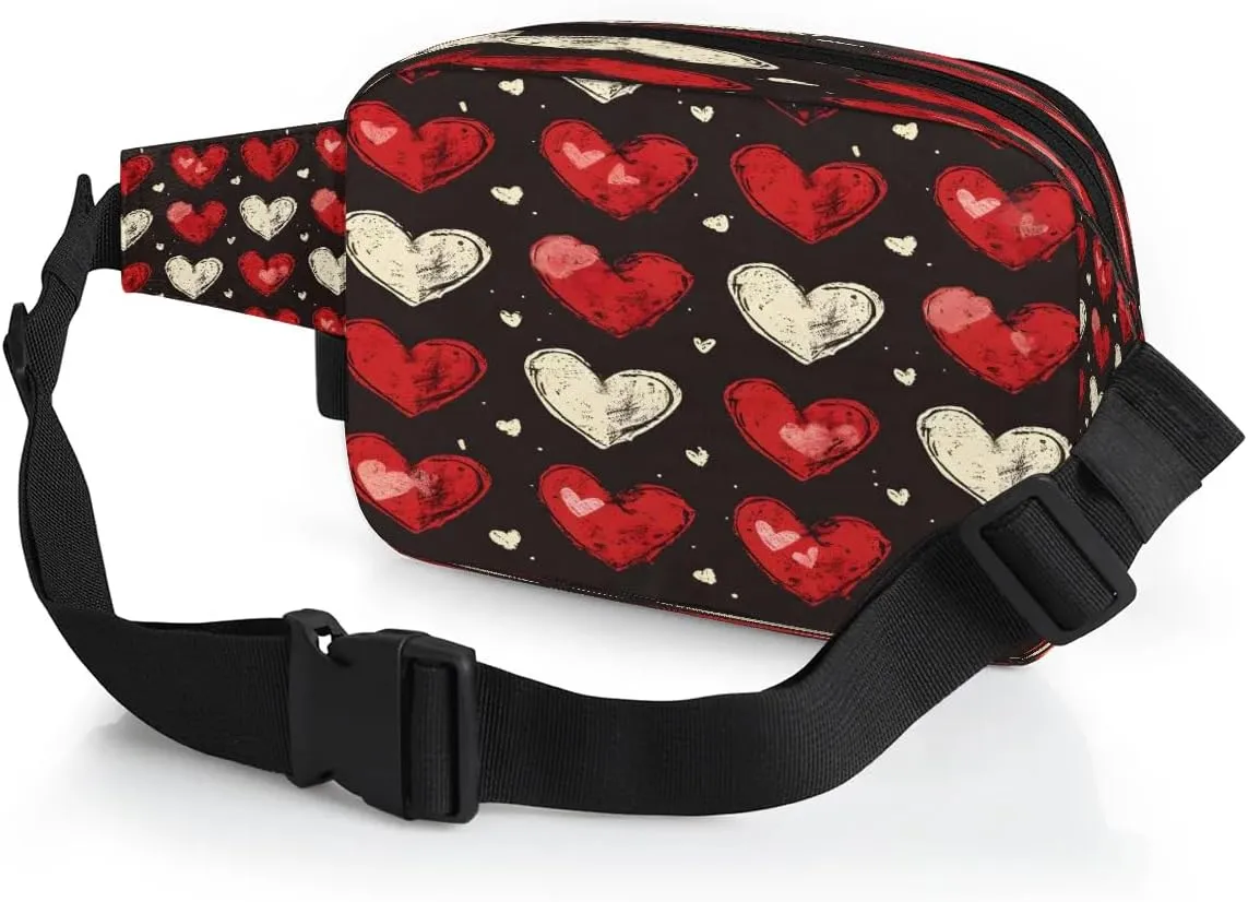 Abstraction Heart Retro Print Fanny Packs for Women Men Waterproof Waist Bag with Adjustable Strap Belt Bag for Travel Running Hiking