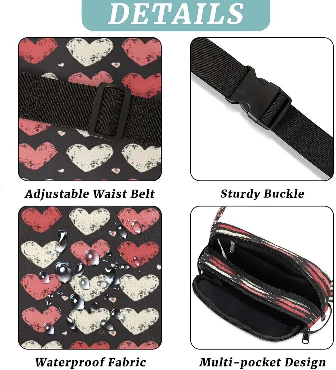 Abstraction Love Retro Print Fanny Packs for Women Men Waterproof Waist Bag with Adjustable Strap Belt Bag for Travel Running Hiking