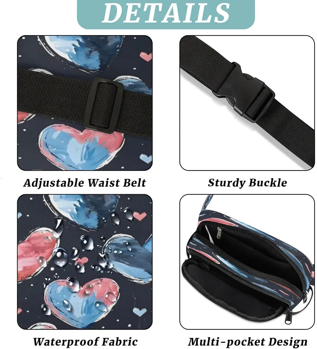 Abstraction Love Retro Printings Fanny Packs for Women Men Waterproof Waist Bag with Adjustable Strap Belt Bag for Travel Running Hiking