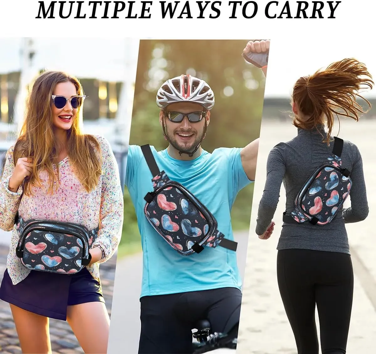 Abstraction Love Retro Printings Fanny Packs for Women Men Waterproof Waist Bag with Adjustable Strap Belt Bag for Travel Running Hiking