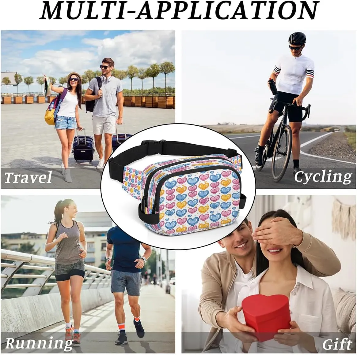 Abstraction Love Retro Prints Fanny Packs for Women Men Waterproof Waist Bag with Adjustable Strap Belt Bag for Travel Running Hiking