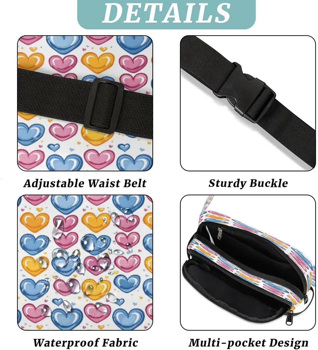 Abstraction Love Retro Prints Fanny Packs for Women Men Waterproof Waist Bag with Adjustable Strap Belt Bag for Travel Running Hiking