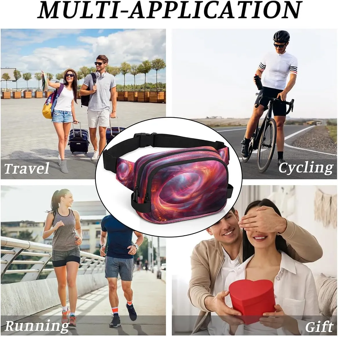 Abstraction Multi Color Pattern Fanny Packs for Women Men Waterproof Waist Bag with Adjustable Strap Belt Bag for Travel Running Hiking