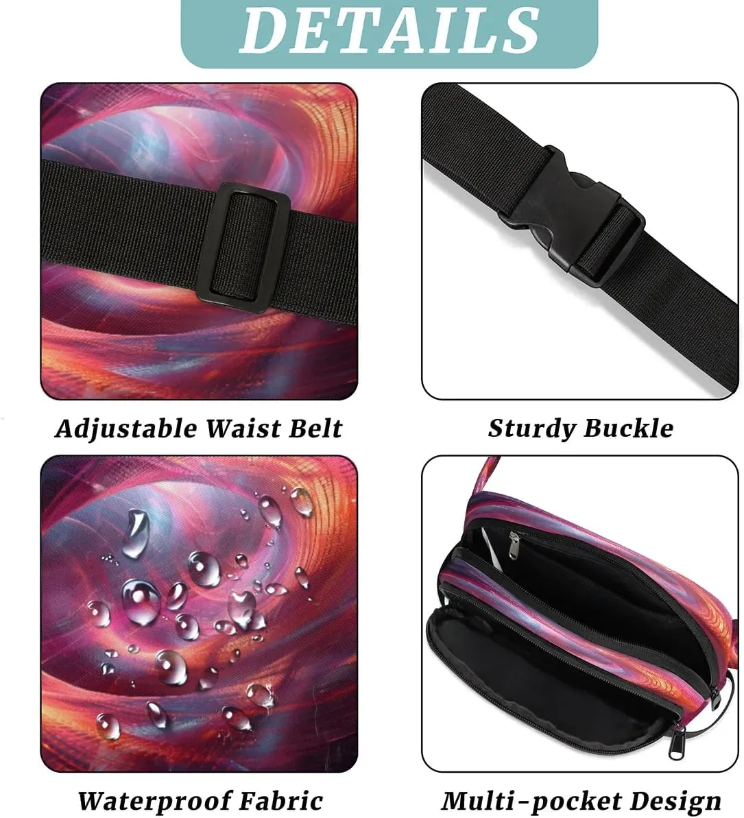 Abstraction Multi Color Pattern Fanny Packs for Women Men Waterproof Waist Bag with Adjustable Strap Belt Bag for Travel Running Hiking