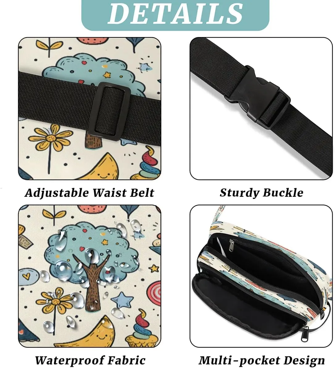 Abstraction Multi Print Fanny Packs for Women Men Waterproof Waist Bag with Adjustable Strap Belt Bag for Travel Running Hiking