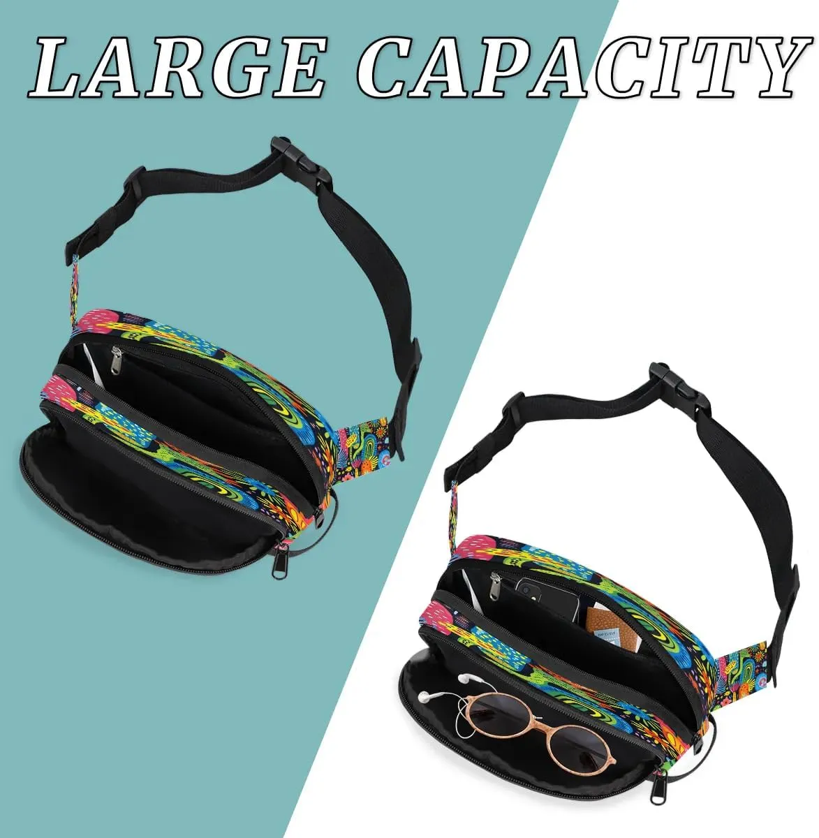 Abstraction Multicolor Dark Fanny Packs for Women Men Waterproof Waist Bag with Adjustable Strap Belt Bag for Travel Running Hiking