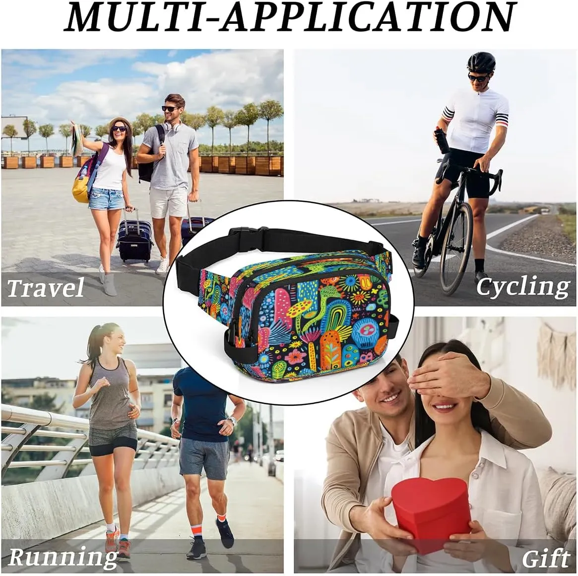 Abstraction Multicolor Dark Fanny Packs for Women Men Waterproof Waist Bag with Adjustable Strap Belt Bag for Travel Running Hiking