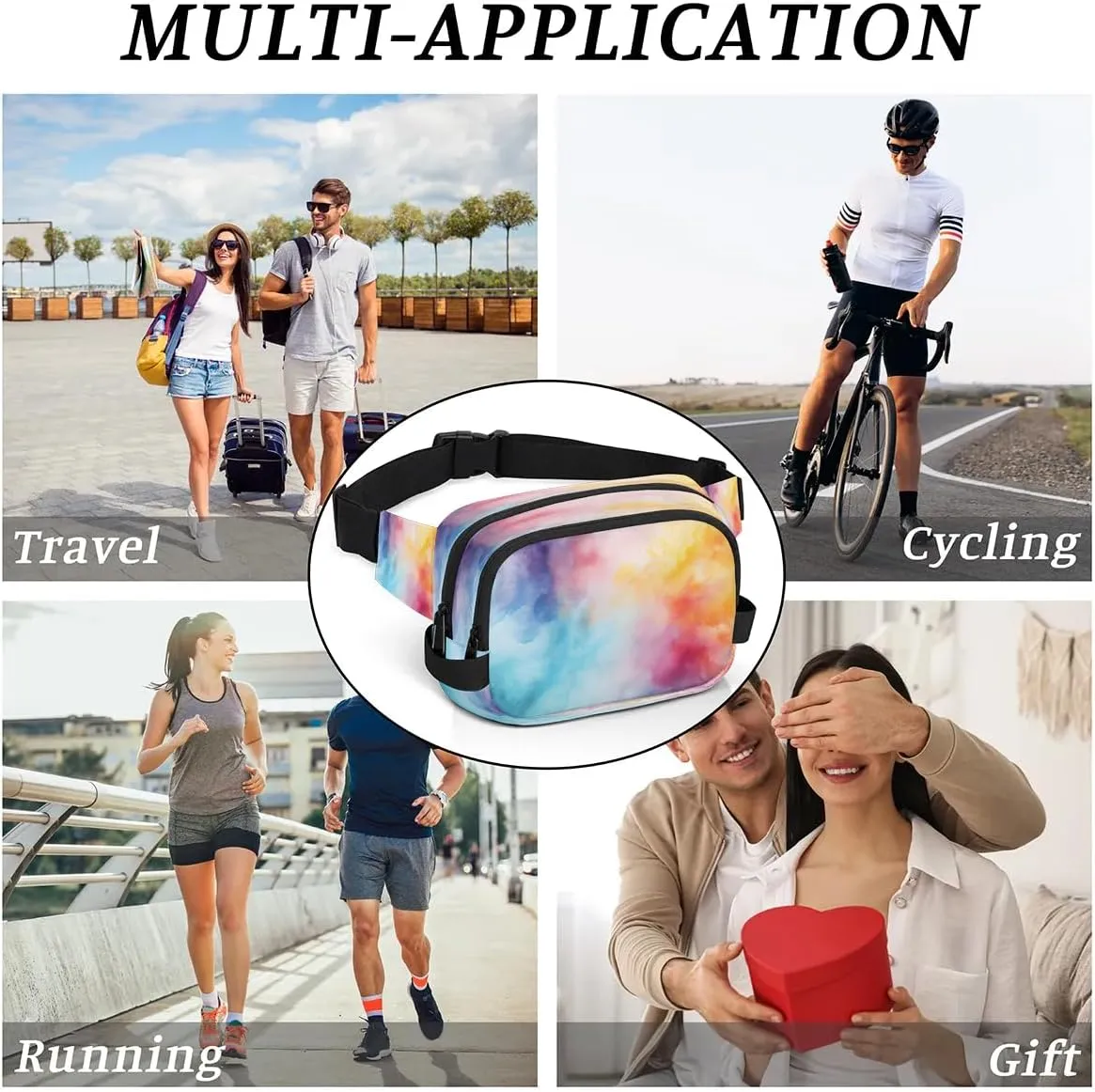 Abstraction Multicolor Print Fanny Packs for Women Men Waterproof Waist Bag with Adjustable Strap Belt Bag for Travel Running Hiking