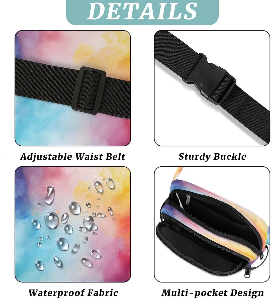 Abstraction Multicolor Print Fanny Packs for Women Men Waterproof Waist Bag with Adjustable Strap Belt Bag for Travel Running Hiking