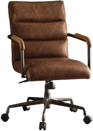 Acme Furniture Harith Leather Upholstered Swivel Office Chair in Retro Brown