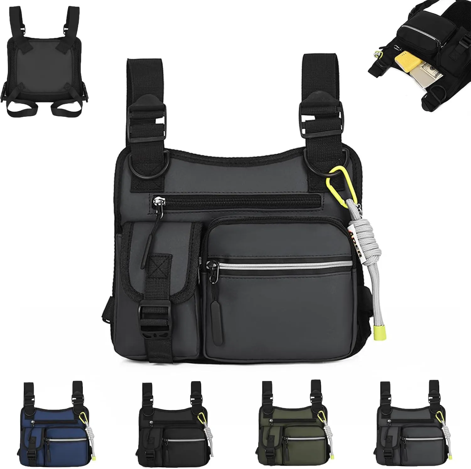 Adjustable Zipper Multi-Functional Tactical Chest Bag Chest Bag for Men for Hiking, Fitness, Outdoor (Gray)