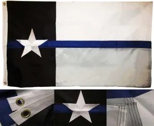 AES 3x5 Embroidered Police Thin Blue Line Texas State 220D Nylon Flag 3'x5' Clips Fade Resistant Double Stitched Premium Penant House Banner Grommets