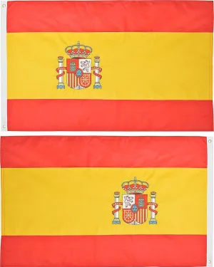 AES 3x5 Embroidered Spain Spanish Country Double Sided 220D Nylon Flag 3'x5' Clips Fade Resistant Double Stitched Premium Penant House Banner Grommets