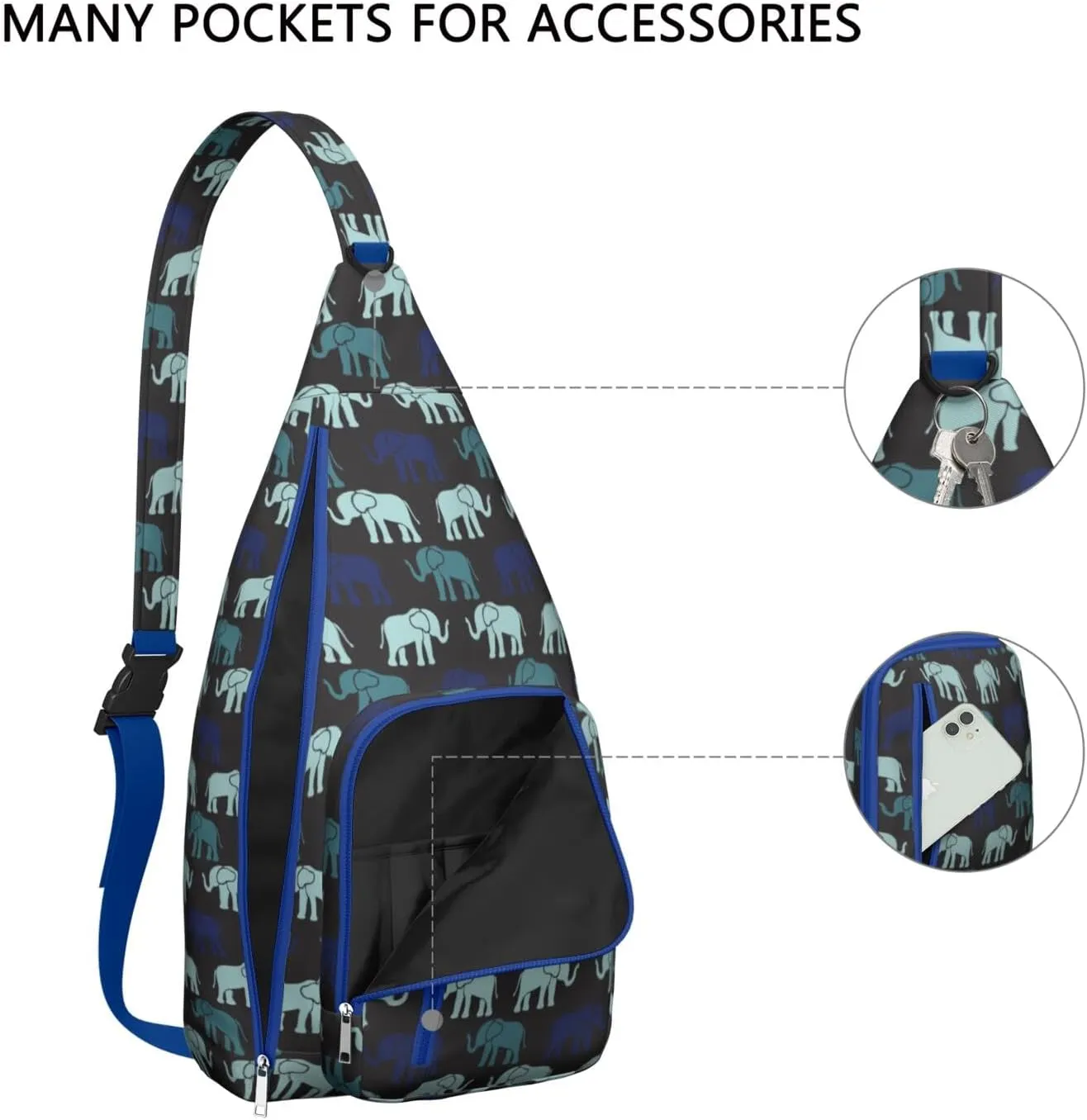 African Elephant Print Art Crossbody Bag Daypack for Women Men Lightweight Waterproof Sling Bag Backpack Hiking Cycling