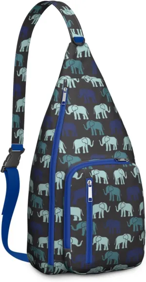African Elephant Print Art Crossbody Bag Daypack for Women Men Lightweight Waterproof Sling Bag Backpack Hiking Cycling