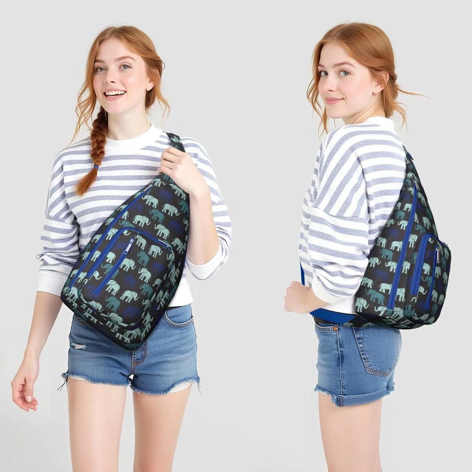 African Elephant Print Art Crossbody Bag Daypack for Women Men Lightweight Waterproof Sling Bag Backpack Hiking Cycling