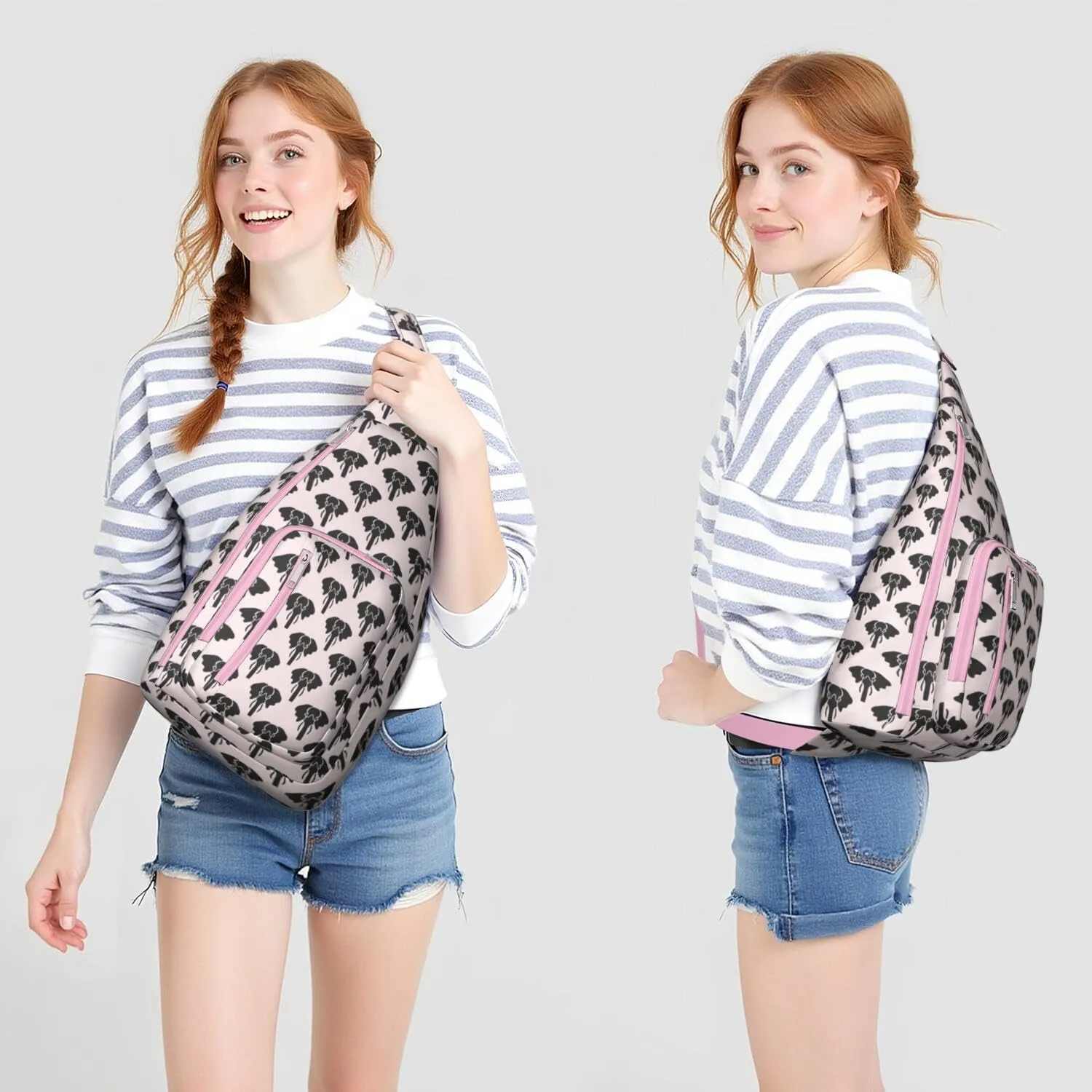 African Elephant Print Pink Background Crossbody Bag Daypack for Women Men Lightweight Waterproof Sling Bag Backpack Hiking Cycling